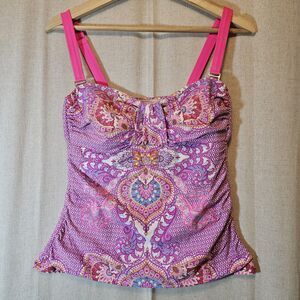 Antonio Melani Soft Cups Halterkini Moroccan Paisley Tankini Swim Top Medium